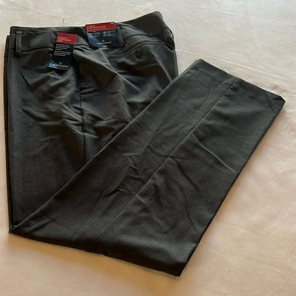 Worthington Gray Pants Slacks Curvy Fit Straight Leg Size 16 Fade Resistant New